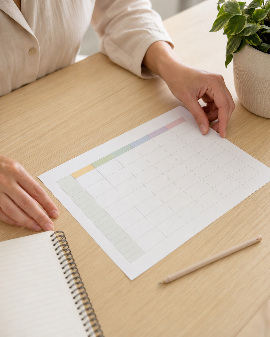 Adult hands organising a planning sheet at a desk; temporary placeholder image